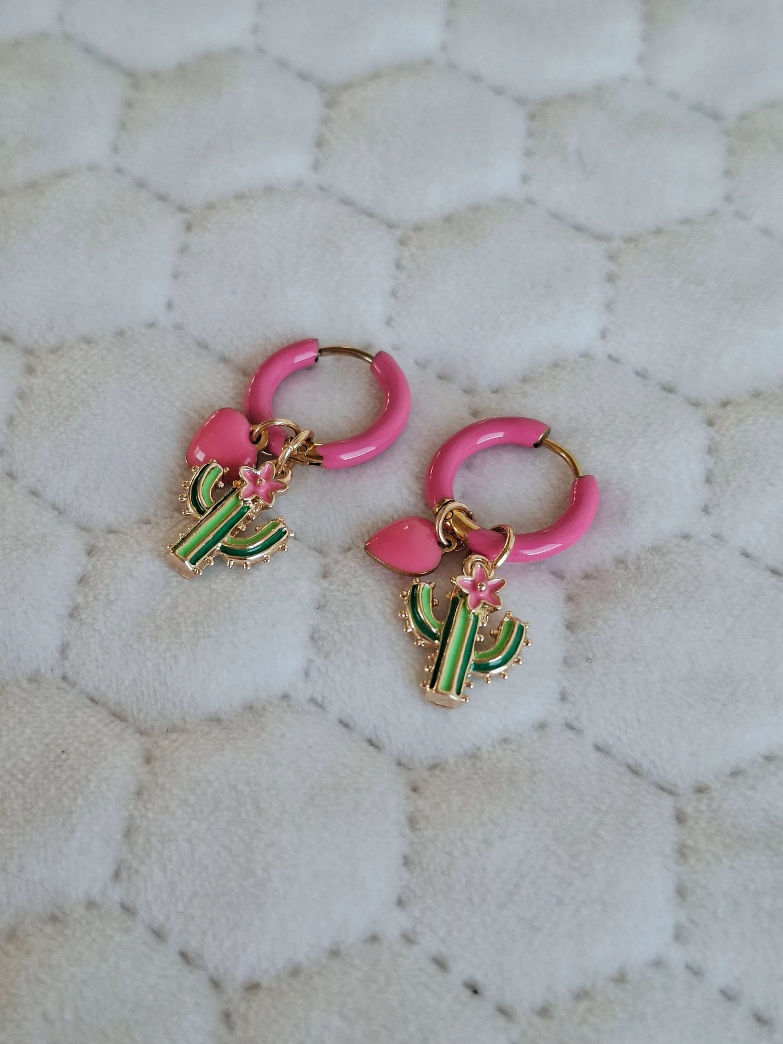 Pendientes cactus rosa verde oro esmaltado – photo 2